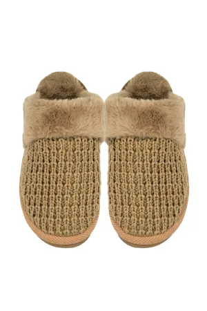 C.C. Rib Pattern Knitted Slippers for Women in Mocha | SPE0032-MOCHA
