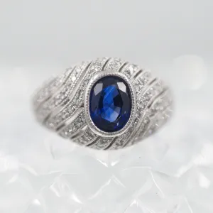 Ceylon Sapphire and Pavé Diamond Waves Ring c1990