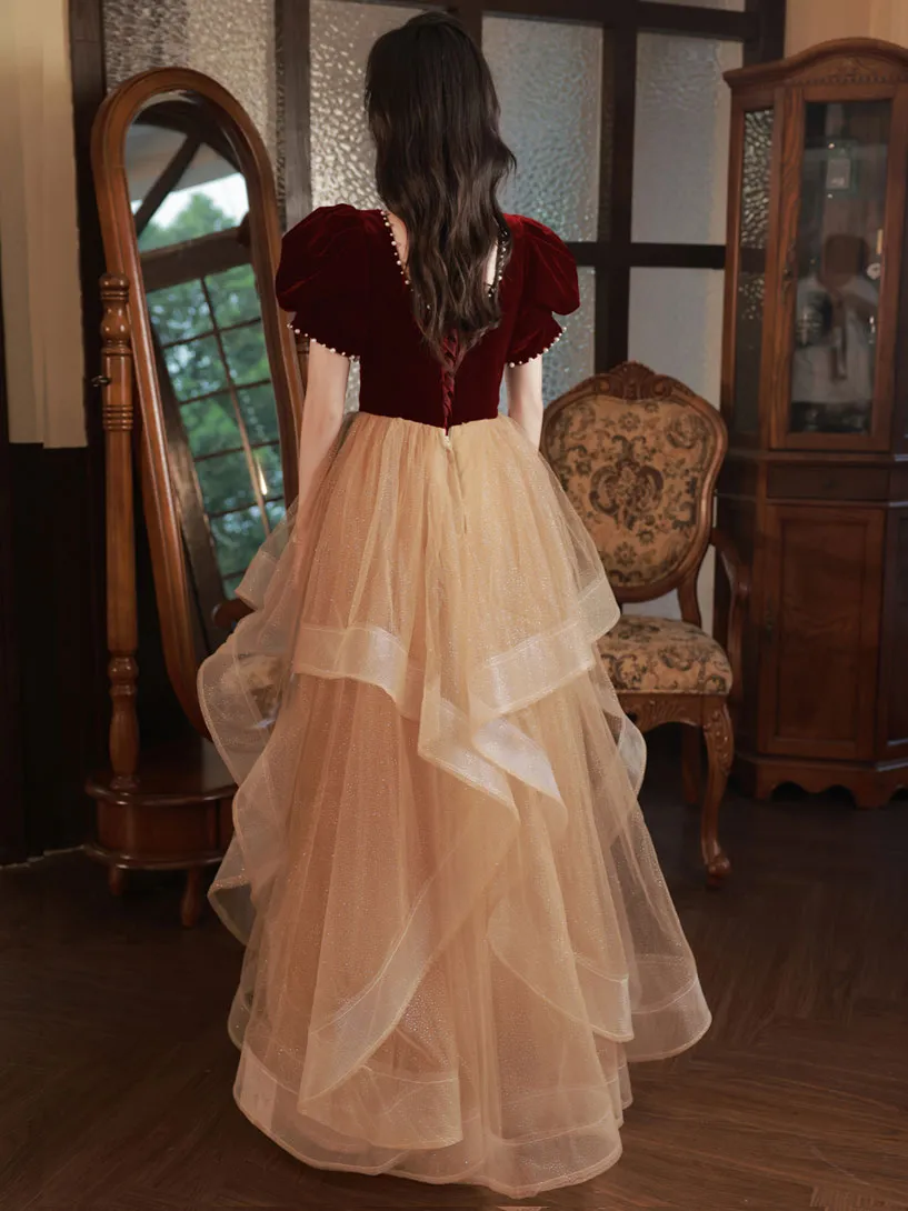 Champagne A-Line Long Prom Dresses, Champagne Formal Evening Dresses