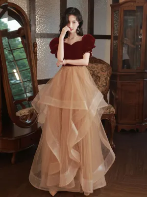Champagne A-Line Long Prom Dresses, Champagne Formal Evening Dresses