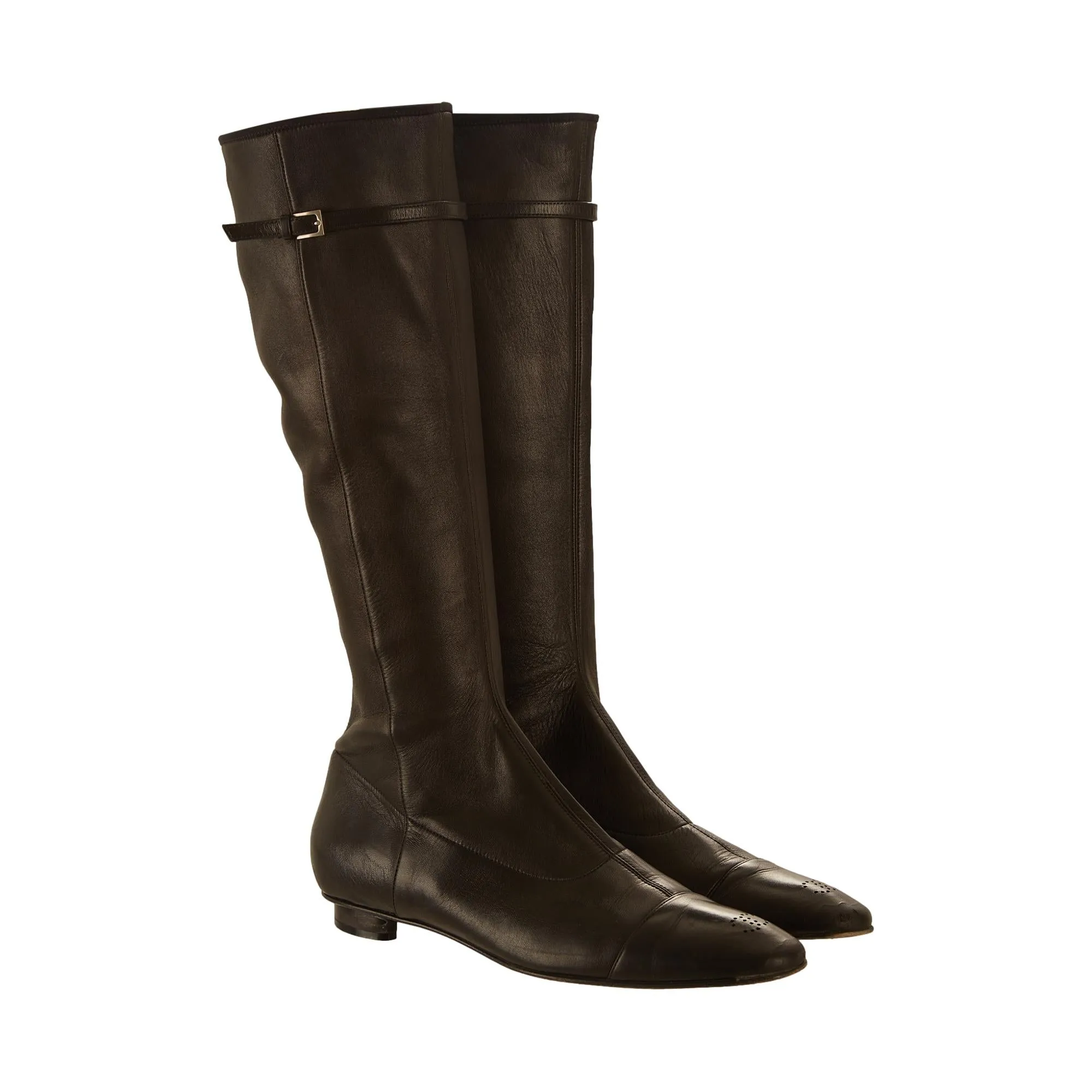 Chanel Black Leather Perforated Logo Boots