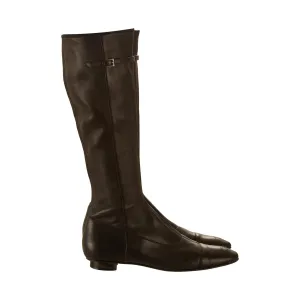 Chanel Black Leather Perforated Logo Boots