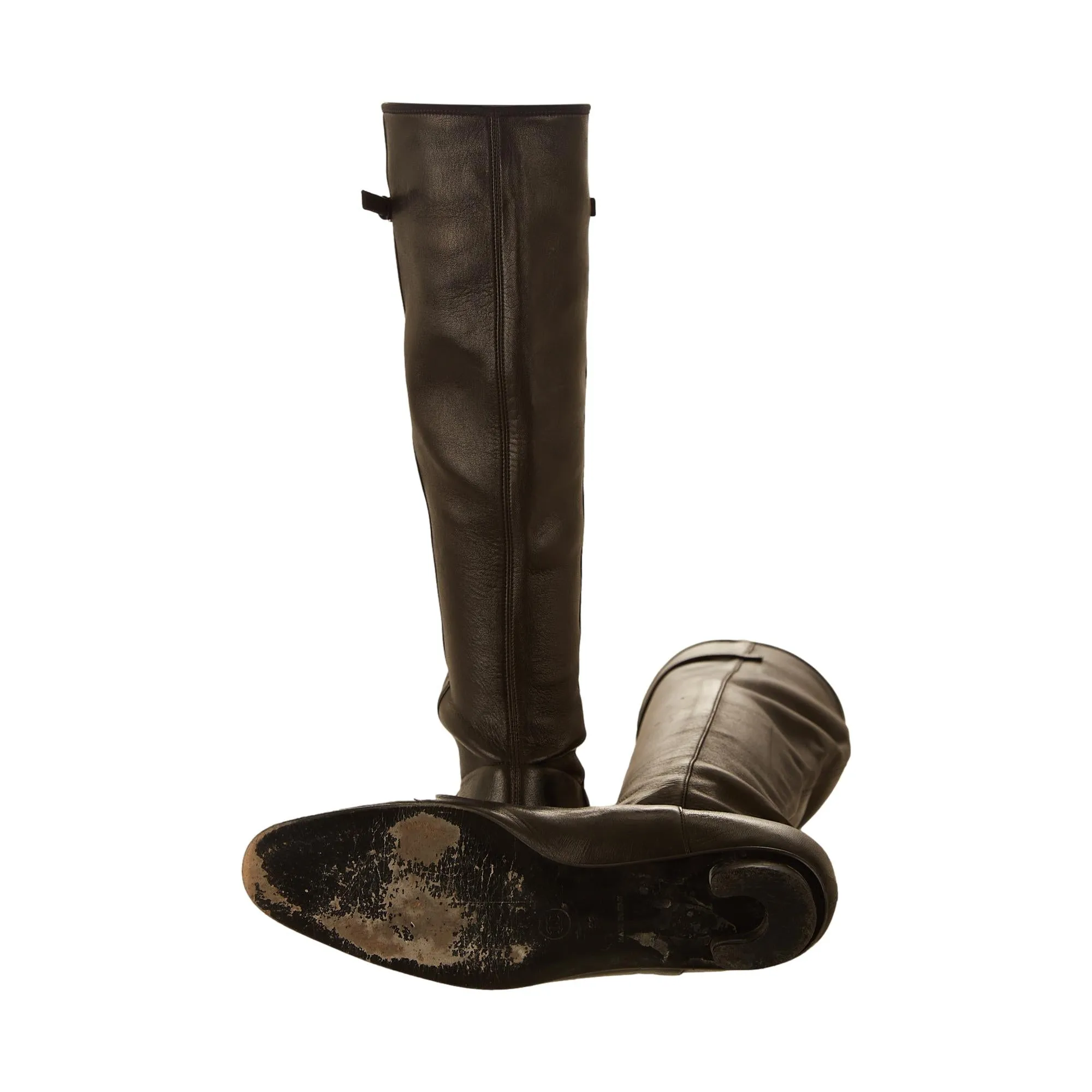 Chanel Black Leather Perforated Logo Boots