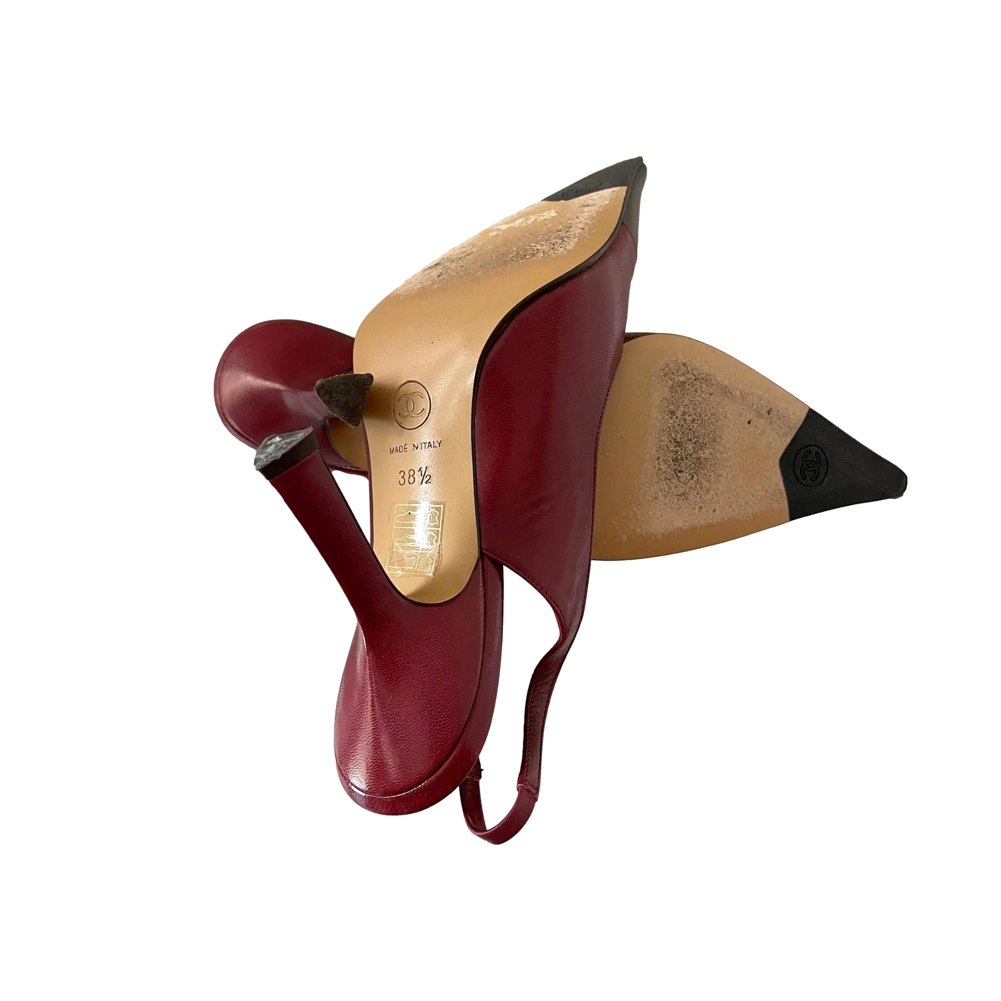 Chanel Red Floral Logo Heels