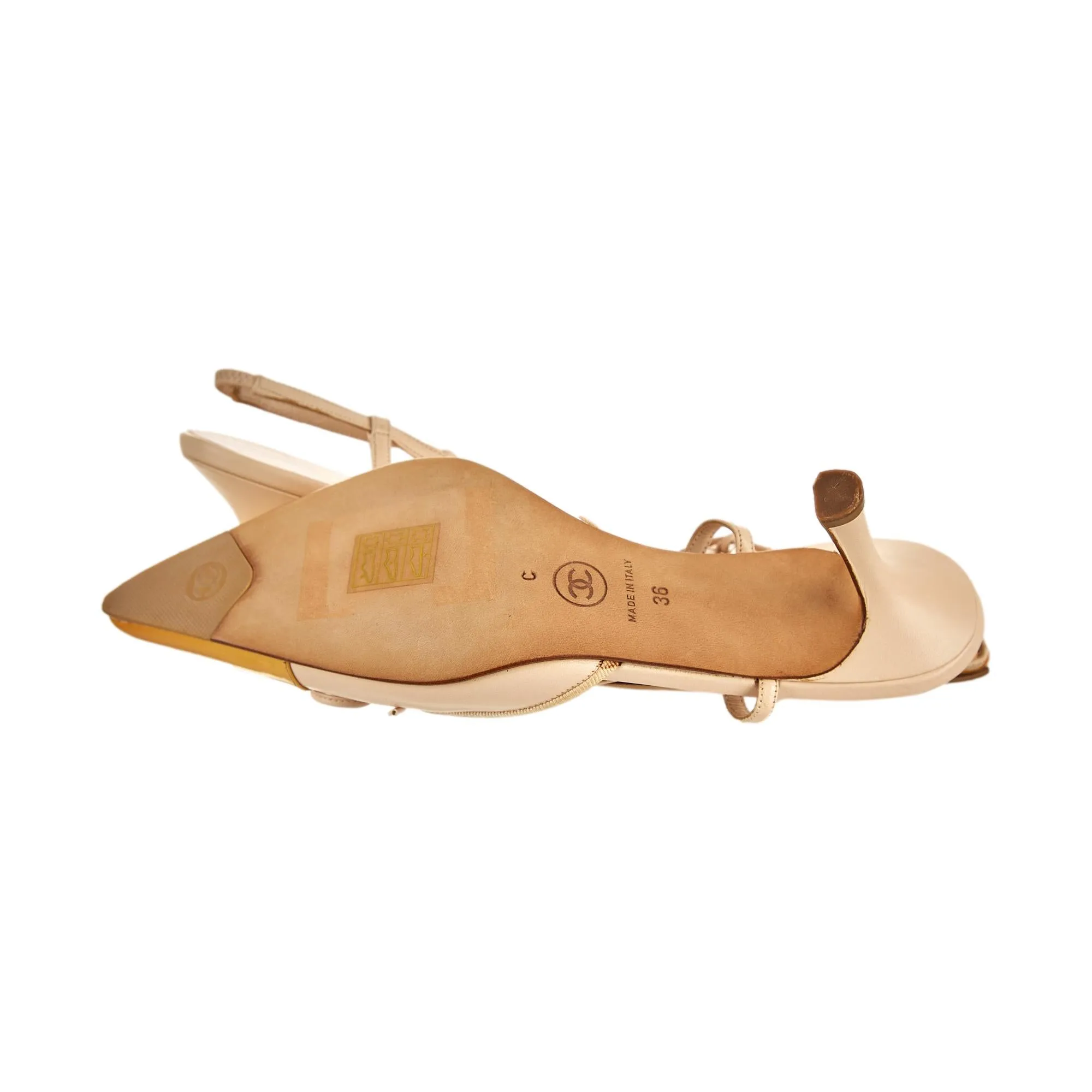Chanel Yellow Logo Bow Slingback Heels