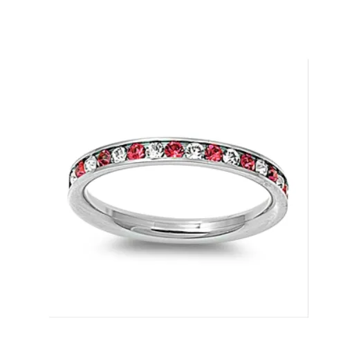 Children's and Teens' Rings - Surgical Steel with Genuine Garnets and White CZ Size 5