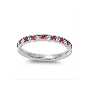 Children's and Teens' Rings - Surgical Steel with Genuine Garnets and White CZ Size 5