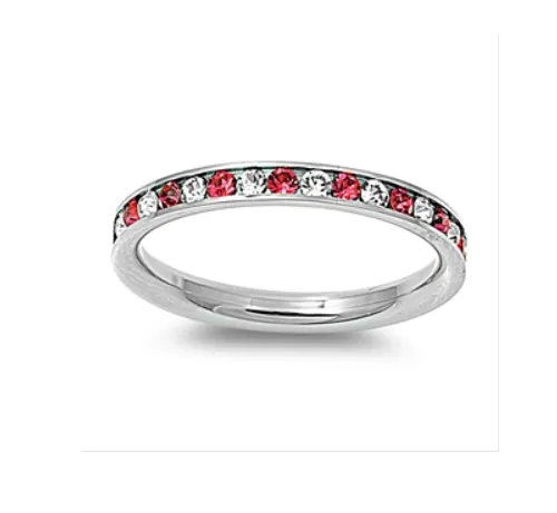 Children's and Teens' Rings - Surgical Steel with Genuine Garnets and White CZ Size 7