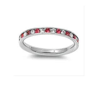 Children's and Teens' Rings - Surgical Steel with Genuine Garnets and White CZ Size 7