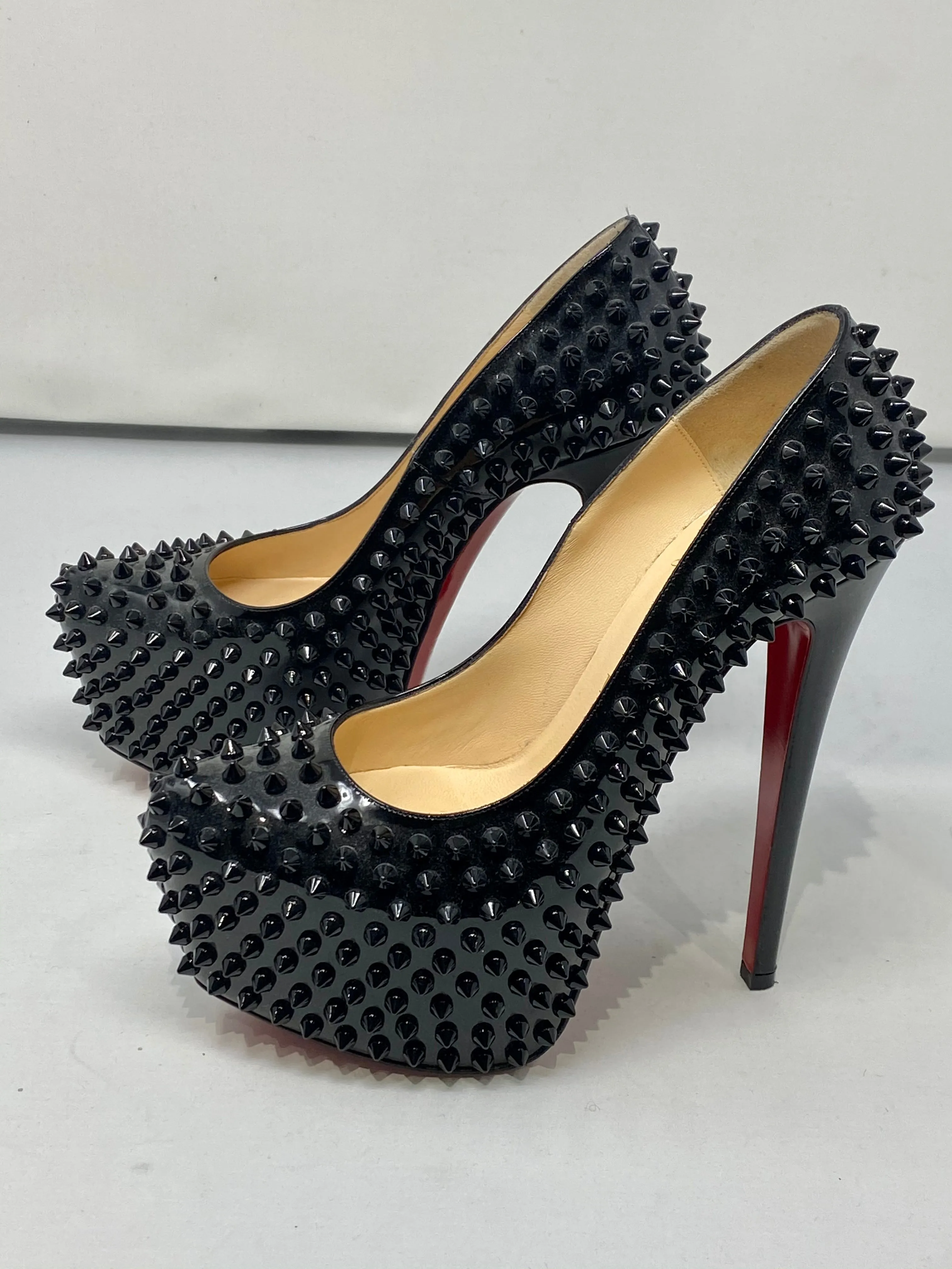 Christian Louboutin Black Patent Leather Spiked Platform Pump