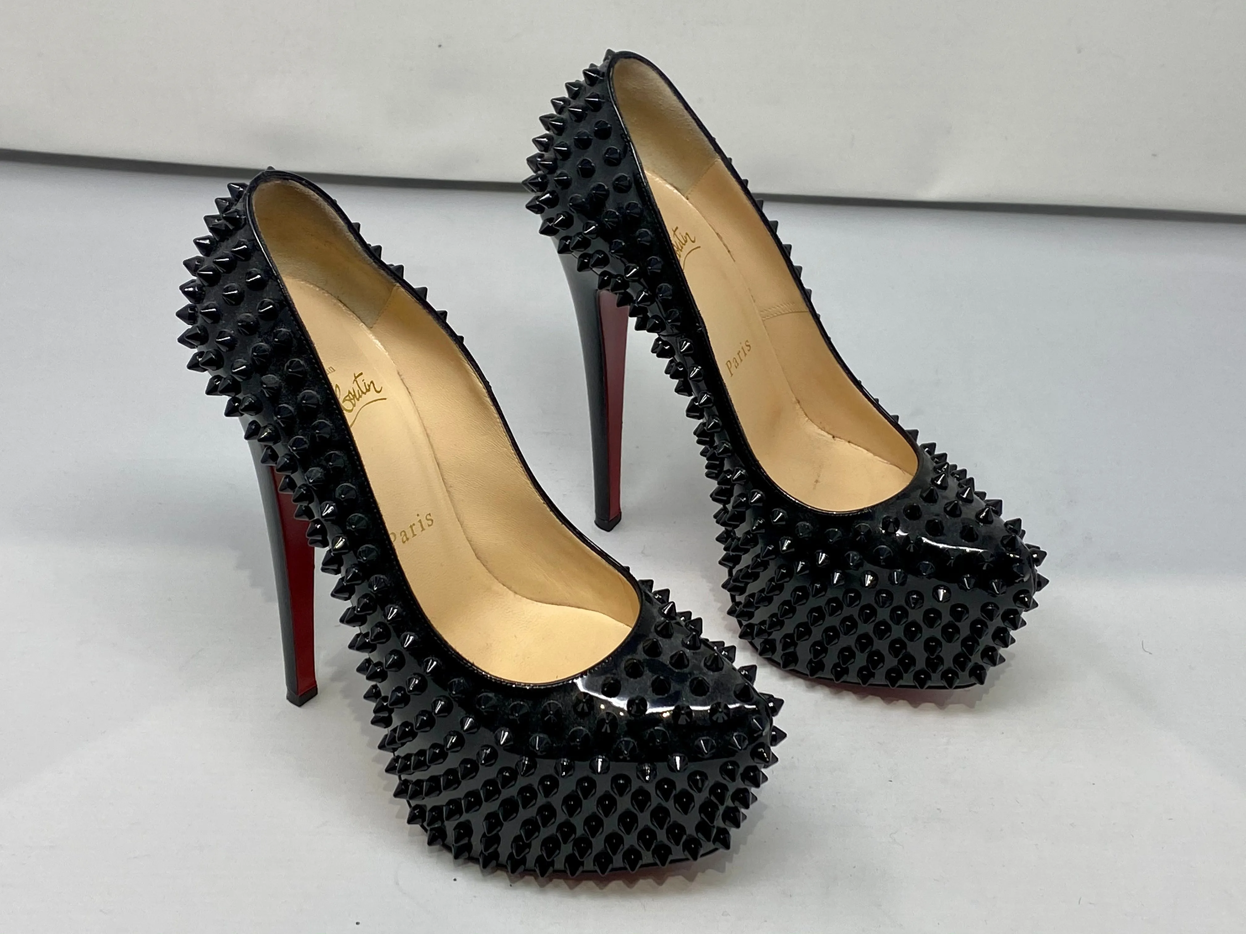 Christian Louboutin Black Patent Leather Spiked Platform Pump