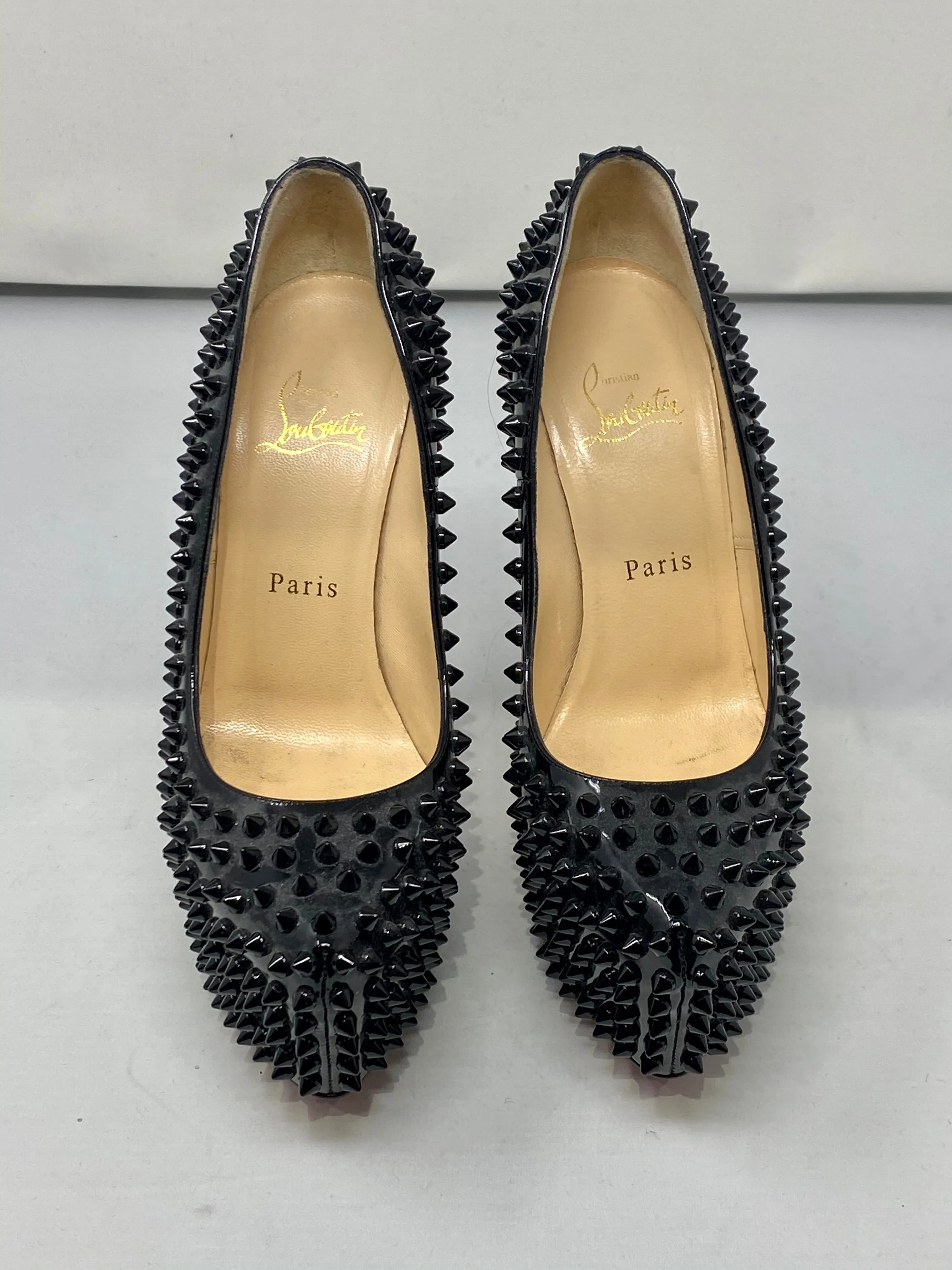 Christian Louboutin Black Patent Leather Spiked Platform Pump