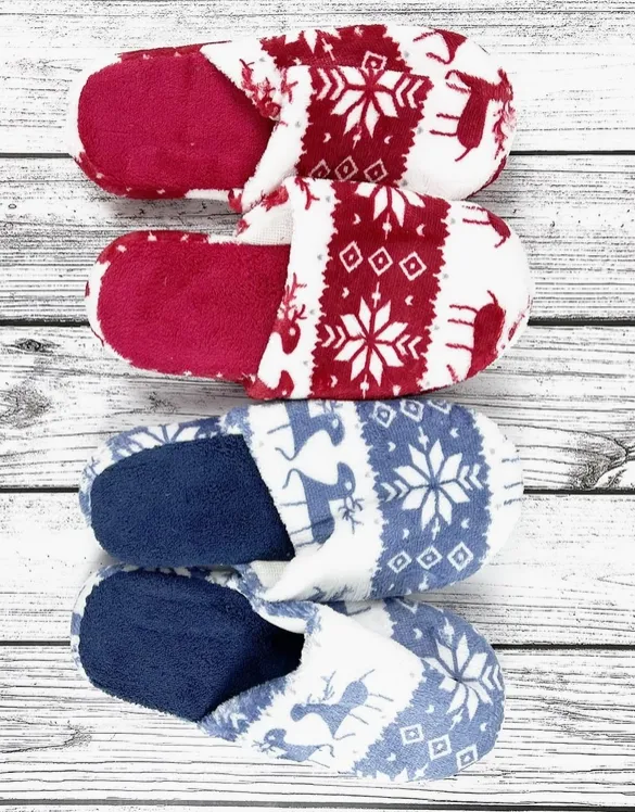 Christmas Deer Snowflakes Soft Fur Indoor Slippers