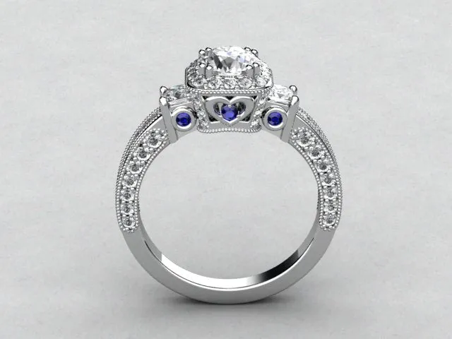 Christopher Michael  Round Brilliant Diamond Engagement Ring With Heart Accent