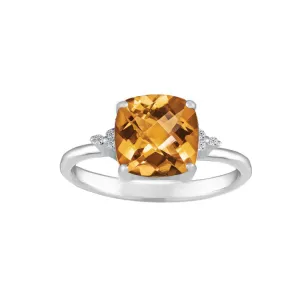 Citrine and Diamond Accent Ring in Sterling Silver