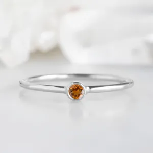 Citrine Birthstone Stacking Ring | 10K White Gold