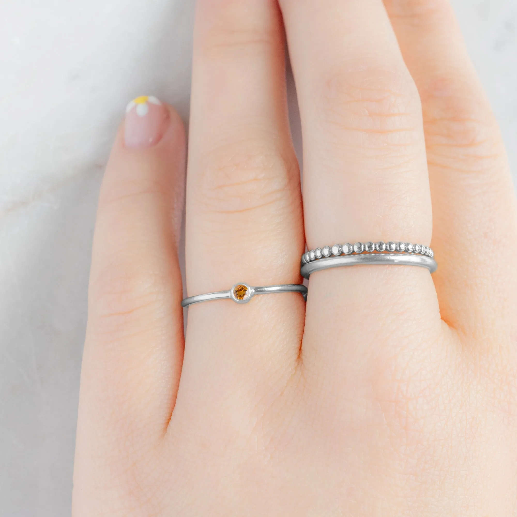 Citrine Birthstone Stacking Ring | 10K White Gold