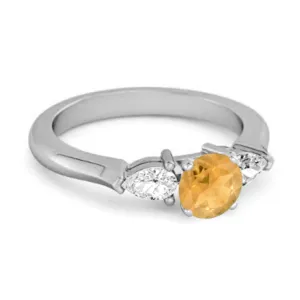 Citrine Simulated Diamond 925 Sterling Silver Women Love Ring