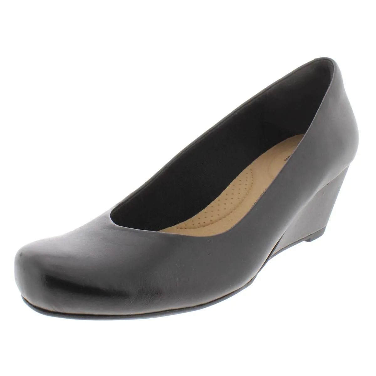 Clarks Women's Flores Tulip Wedge Pump,Black Leather,9 M US