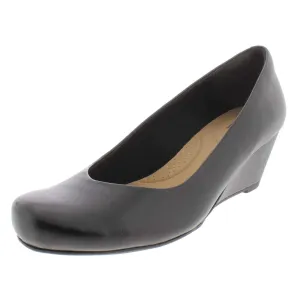 Clarks Women's Flores Tulip Wedge Pump,Black Leather,9 M US