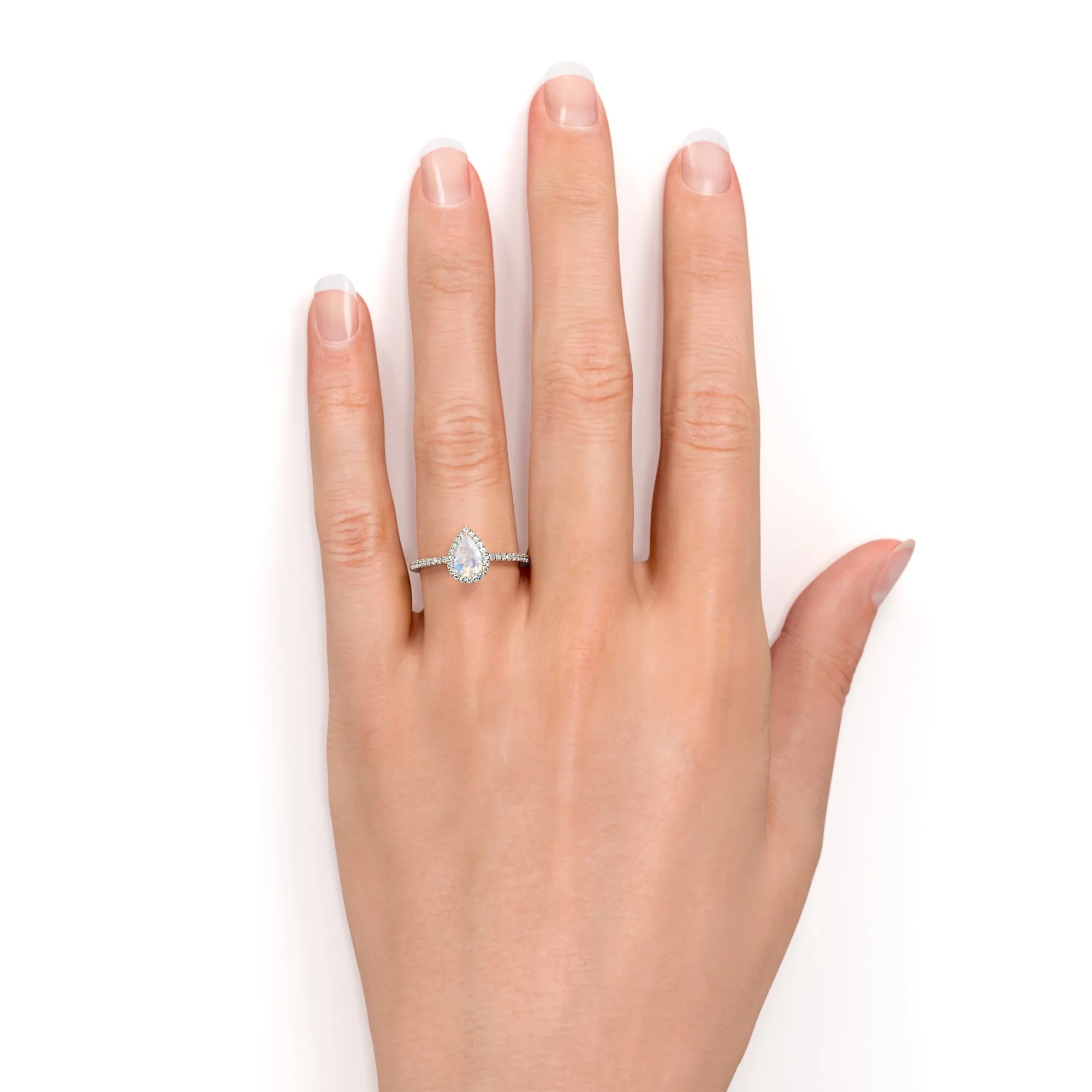 Classic 1.5 carat Tear Drop Shape Moonstone Promise Ring for Her in Rose Gold