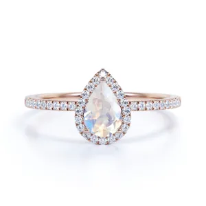 Classic 1.5 carat Tear Drop Shape Moonstone Promise Ring for Her in Rose Gold