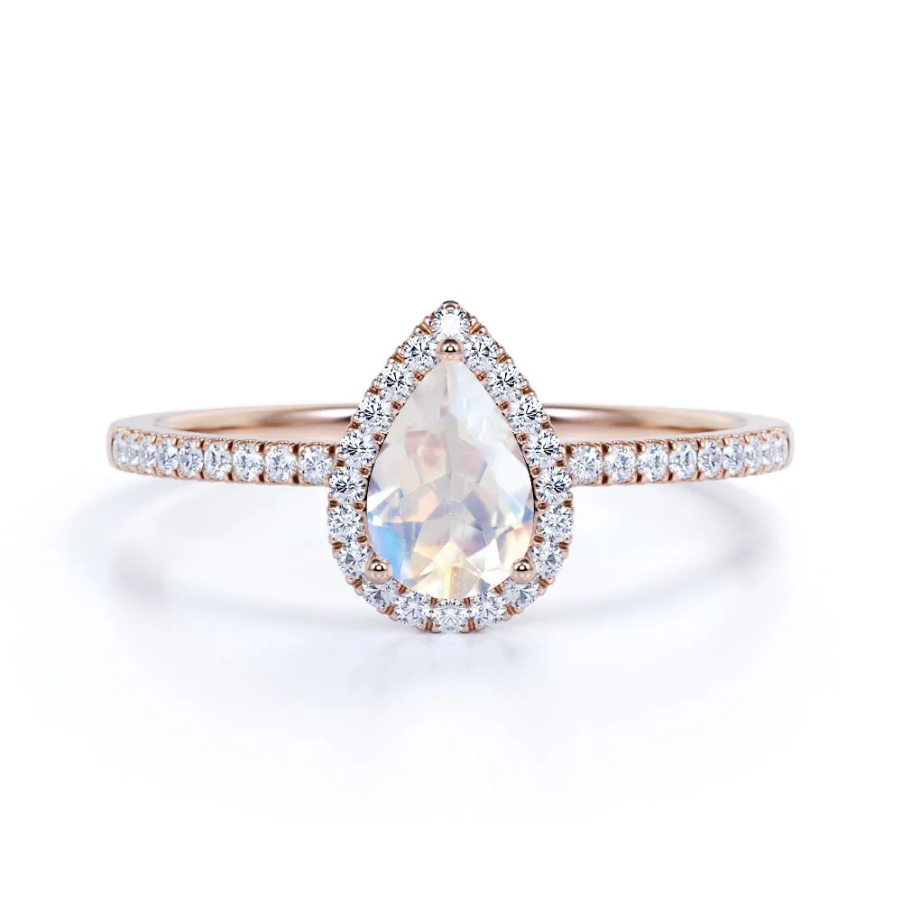 Classic 1.5 carat Tear Drop Shape Moonstone Promise Ring for Her in Rose Gold