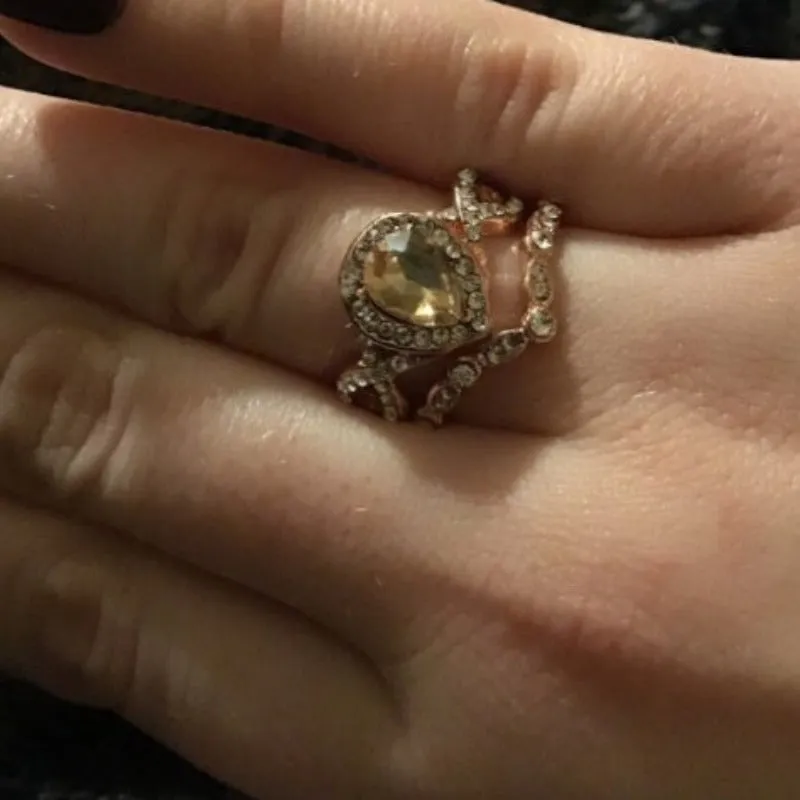 Classic Morganite Engagement Ring Set Gold Wedding For Women Jewelry