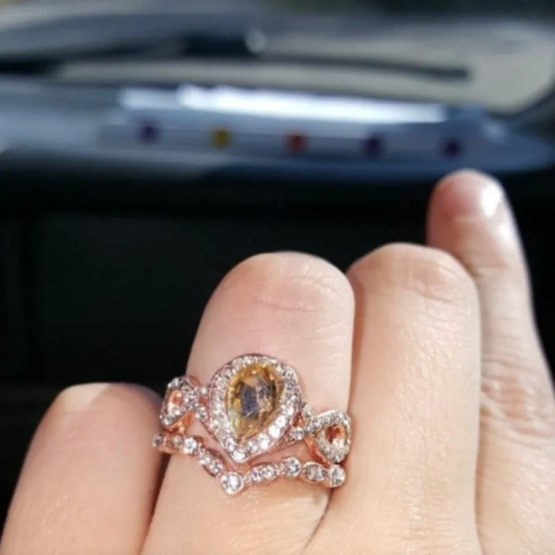 Classic Morganite Engagement Ring Set Gold Wedding For Women Jewelry