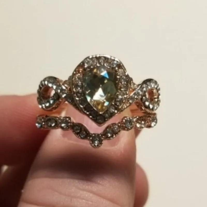 Classic Morganite Engagement Ring Set Gold Wedding For Women Jewelry