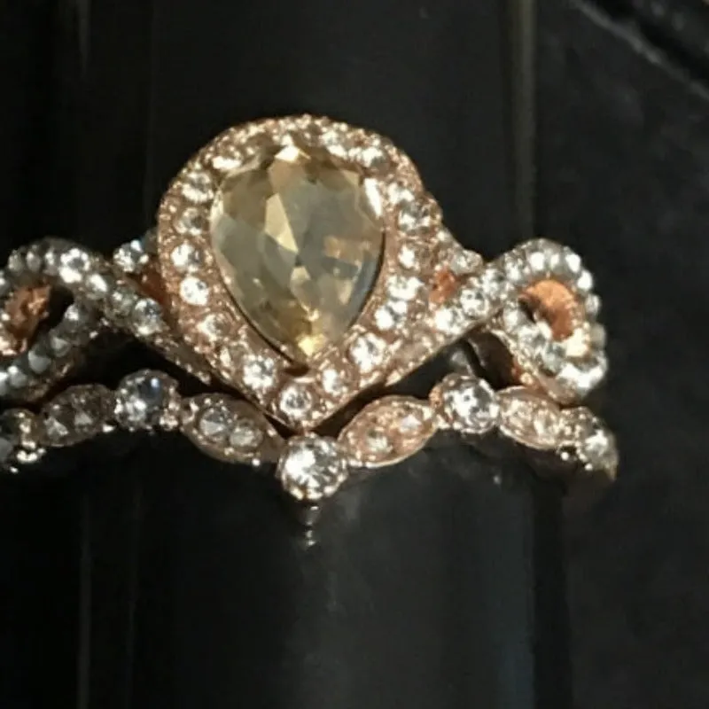 Classic Morganite Engagement Ring Set Gold Wedding For Women Jewelry