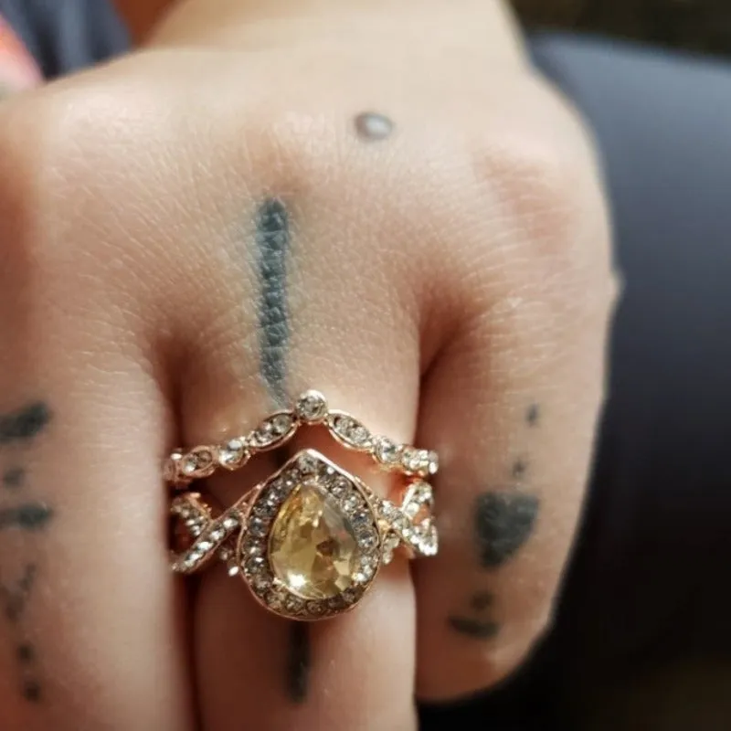 Classic Morganite Engagement Ring Set Gold Wedding For Women Jewelry