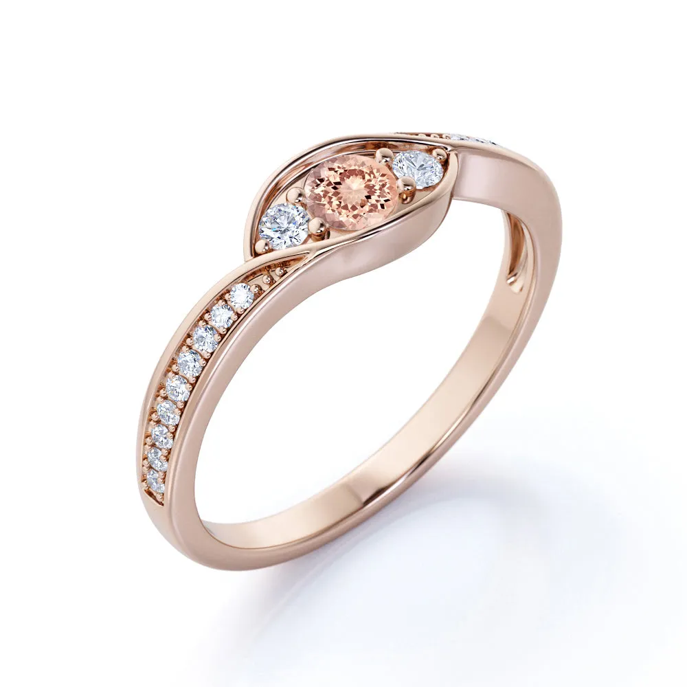 Classic Three Stone Halo 1.2 carat Morganite Vintage Evil Eye Ring for Women