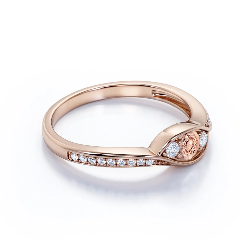 Classic Three Stone Halo 1.2 carat Morganite Vintage Evil Eye Ring for Women
