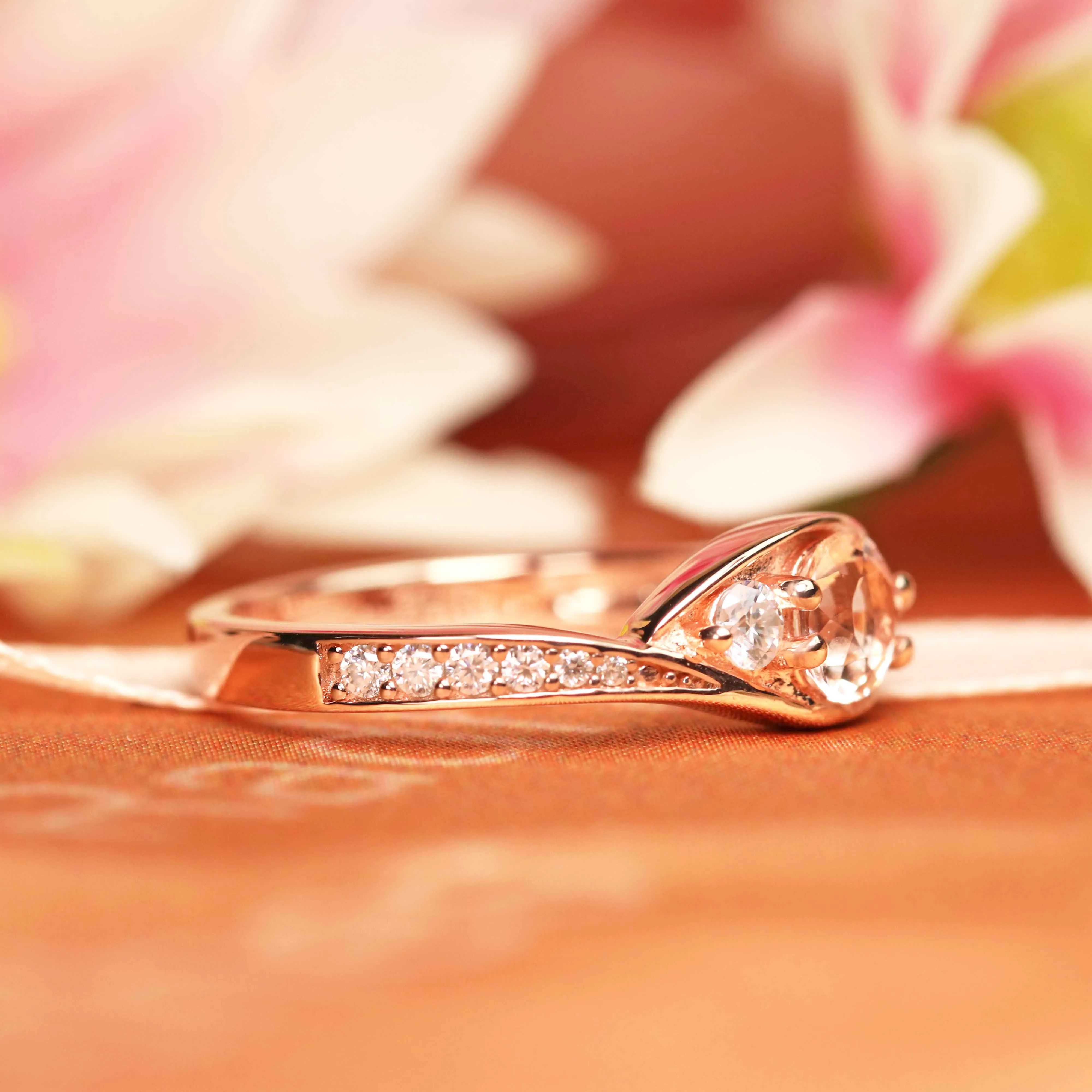 Classic Three Stone Halo 1.2 carat Morganite Vintage Evil Eye Ring for Women