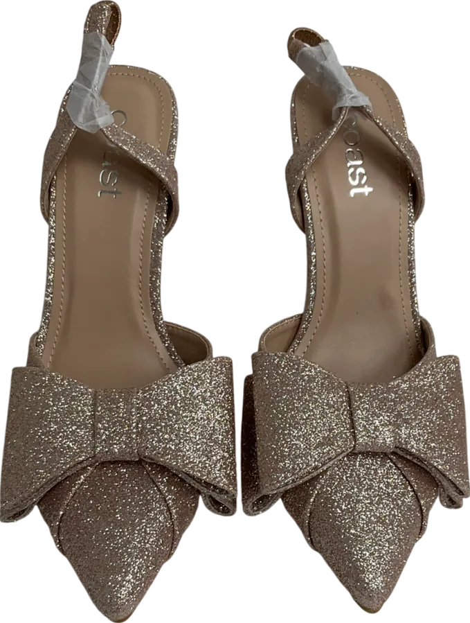 Coast Metallic Tamara Glitter Bow Sling Back Stiletto Court Shoes UK 4 EU 37 👠