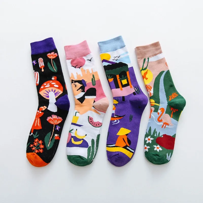 Colorful Print Socks -1 Pair