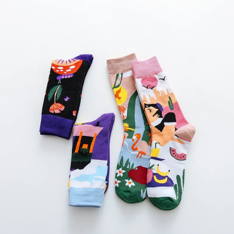 Colorful Print Socks -1 Pair