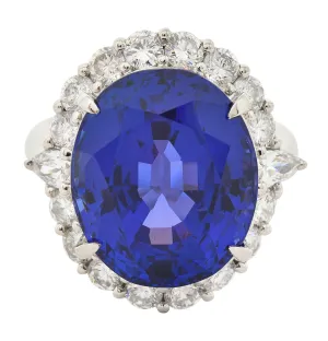Contemporary 19.45 CTW Tanzanite Diamond Platinum Halo Ring
