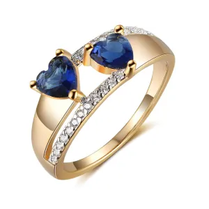 Copper Gold Blue Heart Cubic Zirconia Stone Rings, Trendy Fashion Jewelry Gift for Women