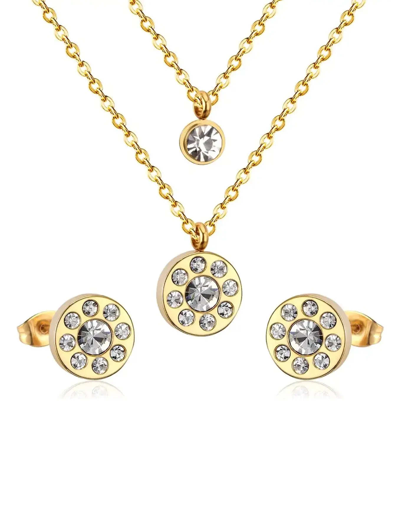 Cosmic Zircon Decor Layered Necklace & Stud Earrings Set - FD ⚡