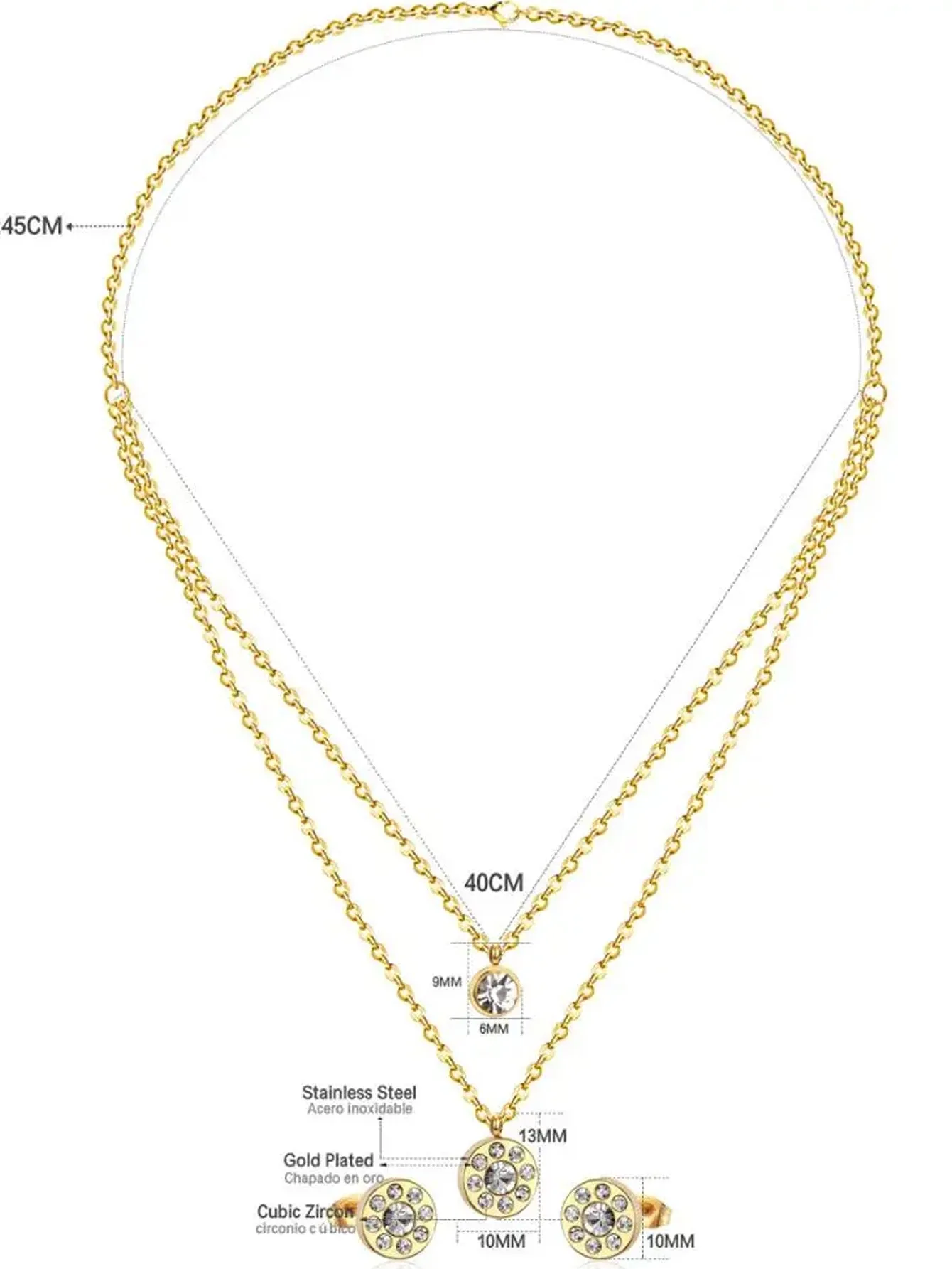 Cosmic Zircon Decor Layered Necklace & Stud Earrings Set - FD ⚡