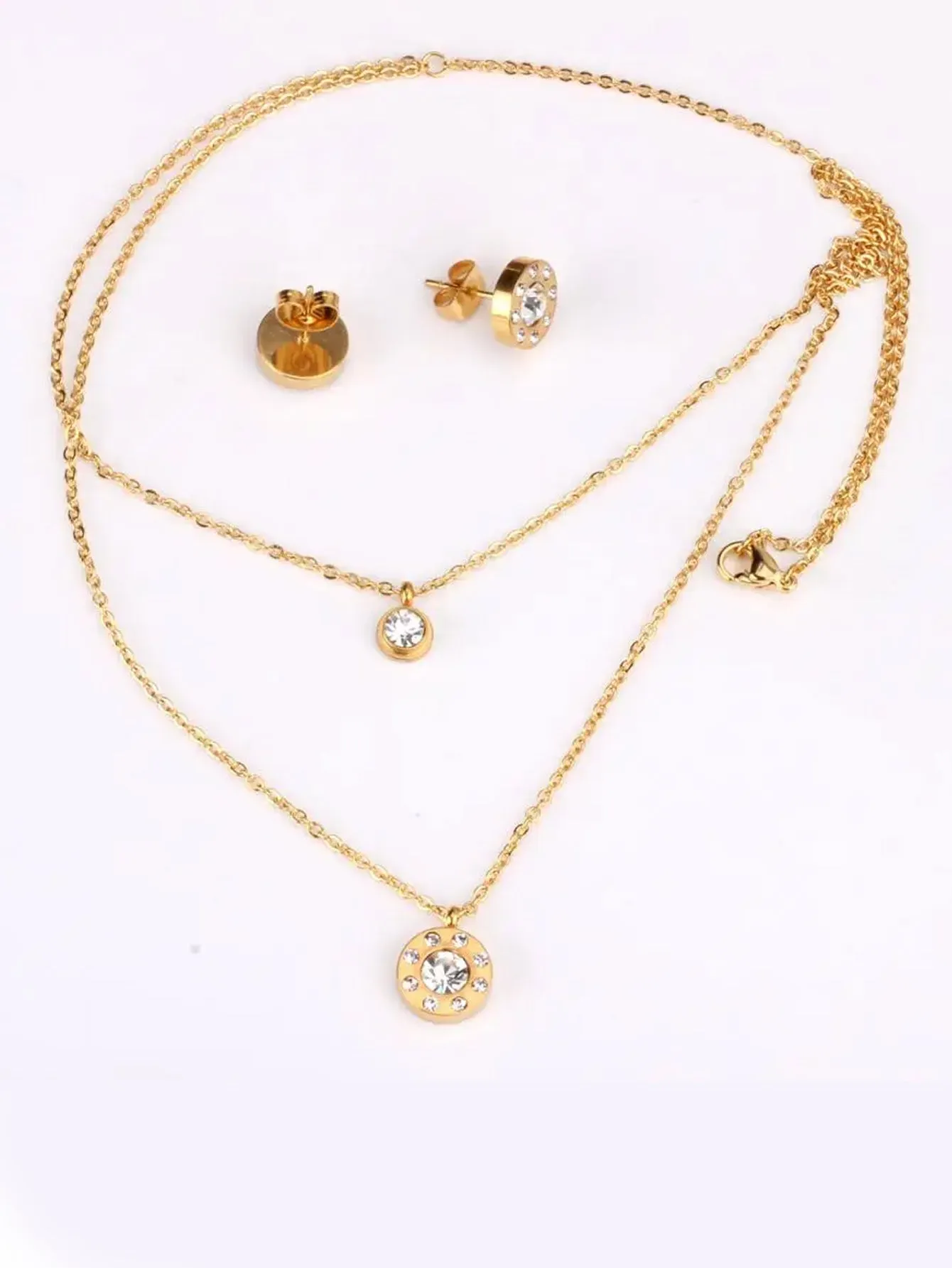 Cosmic Zircon Decor Layered Necklace & Stud Earrings Set - FD ⚡