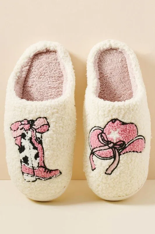 Cowgirl Girlie Ivory House Slippers