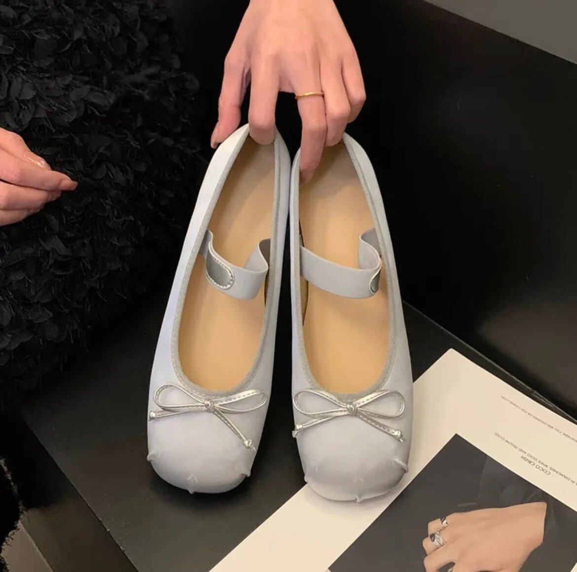 creamtopmall Women Retro Mary Jane Shoes, Ballerina Vintage Flats Shoes, Plain Toe Ballet Flats for Women, Round Toe Retro Black Pink Sliver Shoes