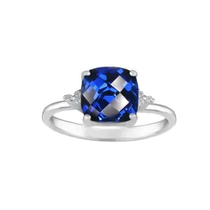 Created Sapphire and Diamond Accent Ring in Sterling Silver