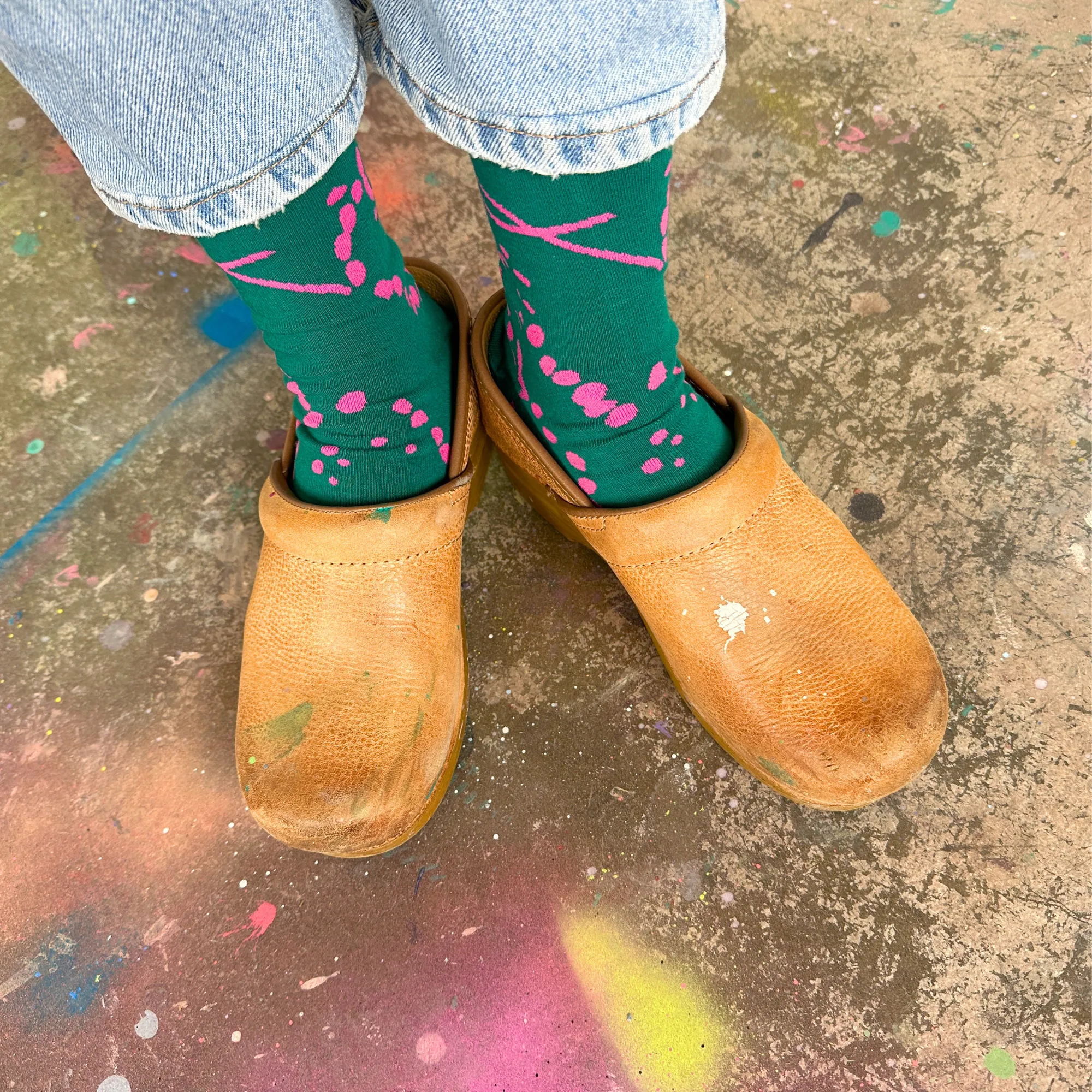 Crew Socks - Drape in Emerald & Neon Pink