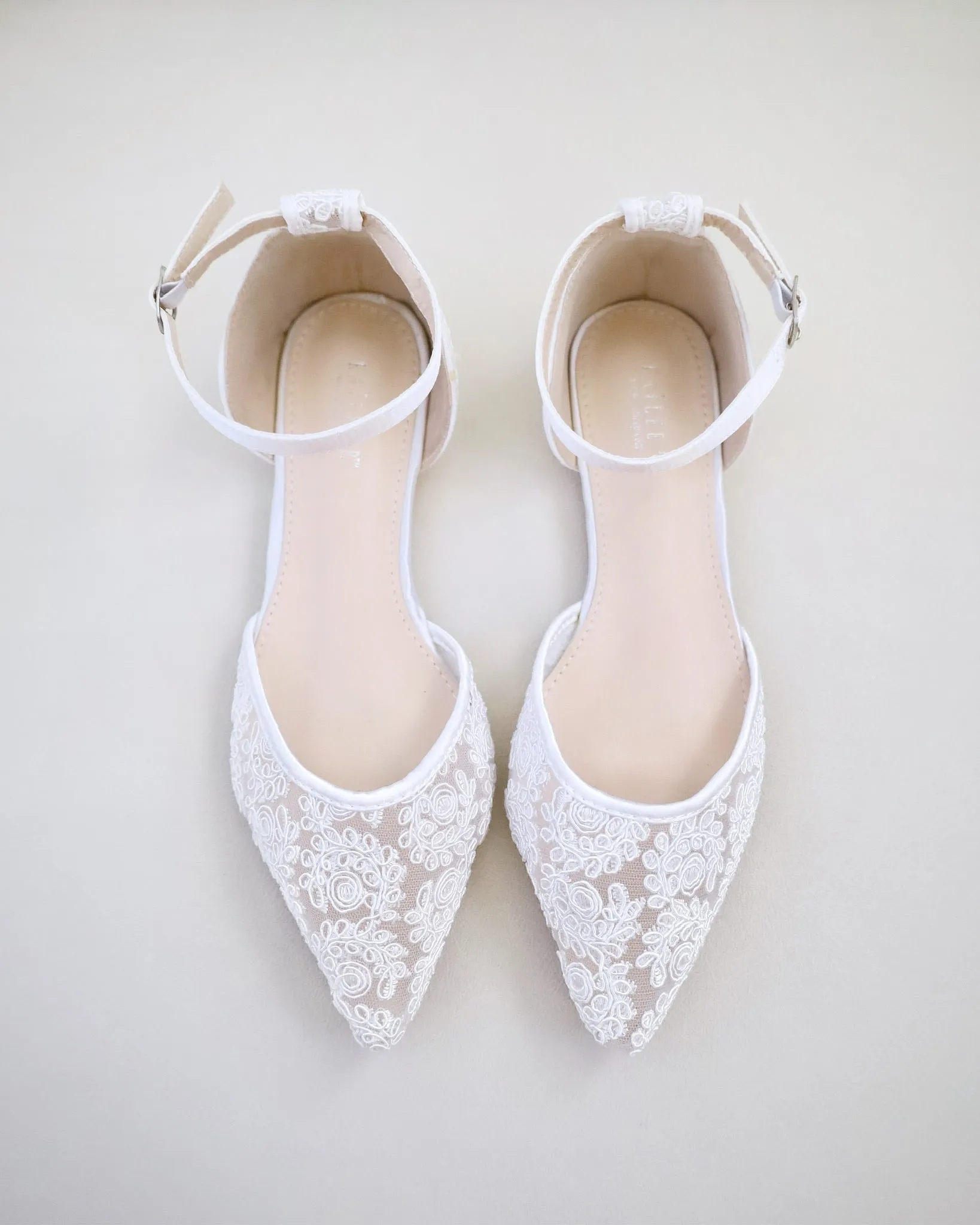 Crochet Lace Pointy Toe Flats with Ankle Strap