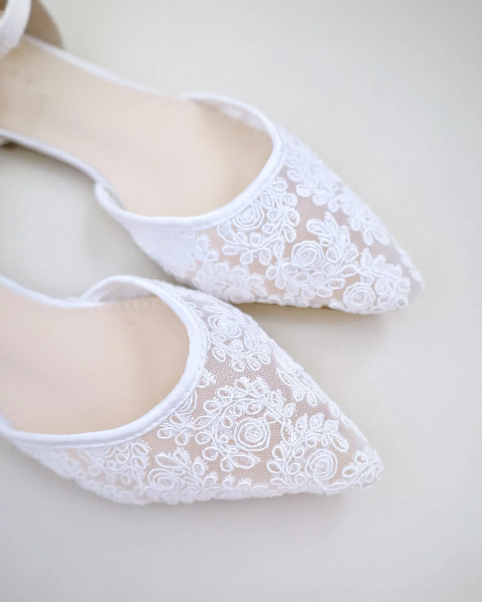 Crochet Lace Pointy Toe Flats with Ankle Strap