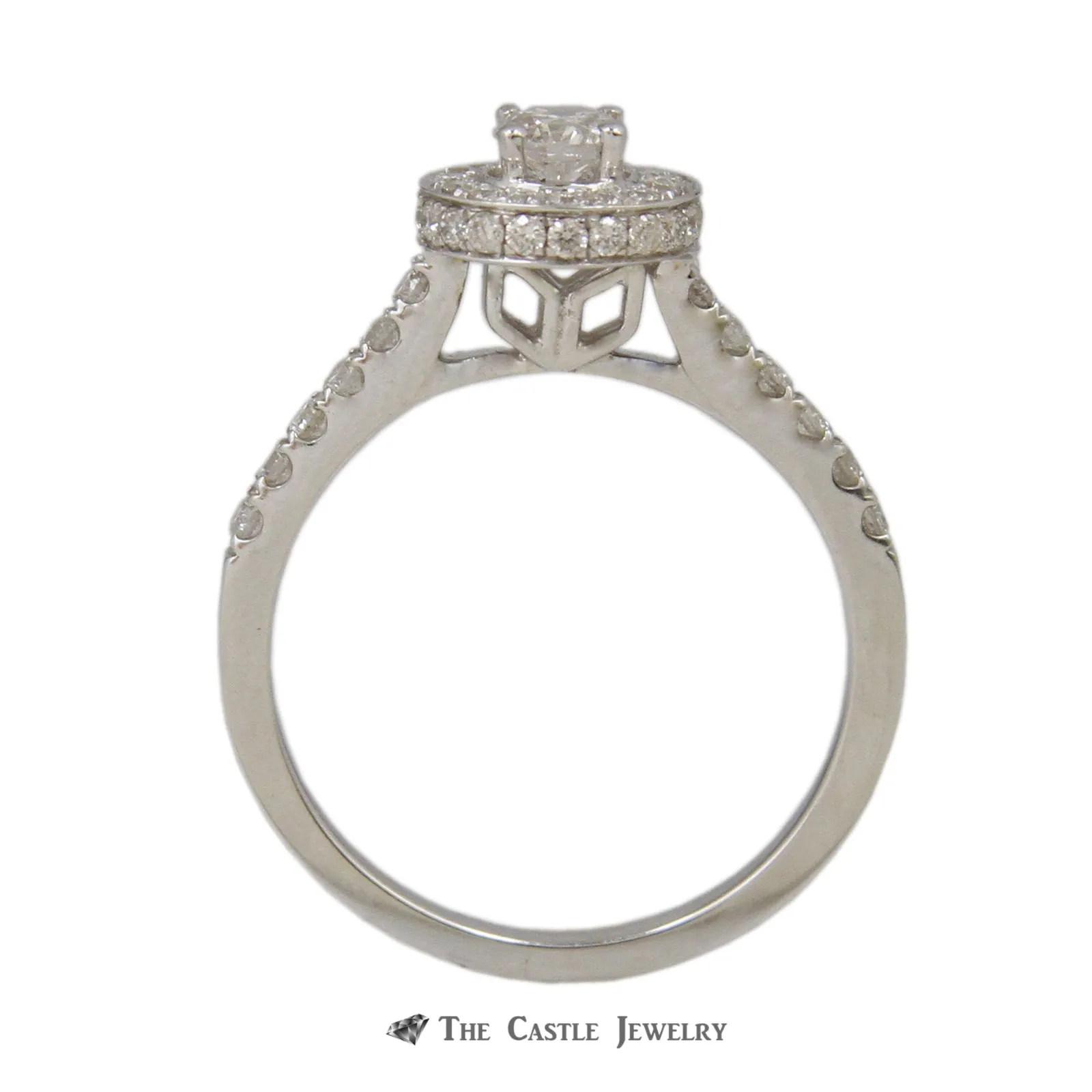 Crown Collection 1cttw Round Diamond Engagement Bridal Set w/ Halo and Cathedral in 14K White Gold